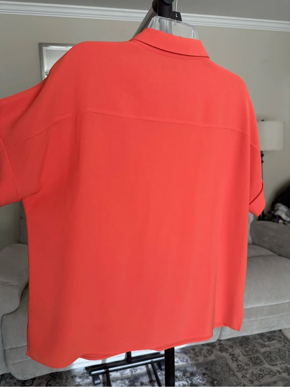 Lafayette 148 New York Bright Coral Button-Down Shirt - Picture 4 of 8